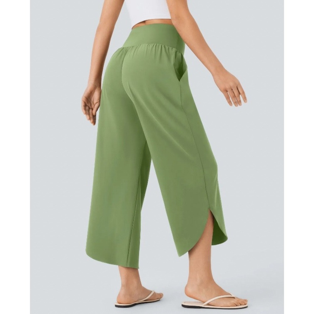 Breezeful™ High Waisted Tummy Control Cropped Pants Pockets Green Size Large